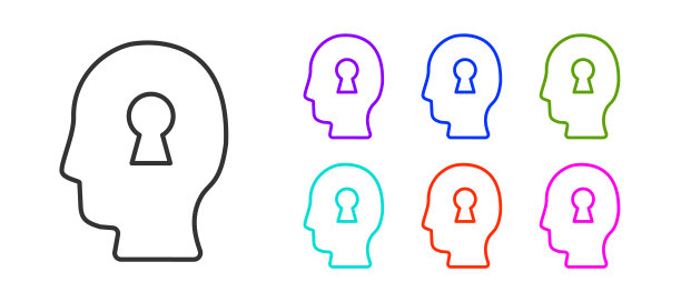 黑线解决心理图标孤立在白色背景上的问题。关键。心理健康治疗。设置图标丰富多彩。向量图片下载