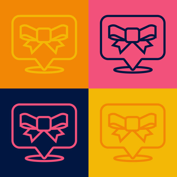 流行艺术线礼物弓图标孤立的颜色背景。向量图片下载