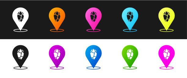 设置魔法石图标孤立在黑白背景上。幻想水晶。珠宝宝石游戏。向量图片下载