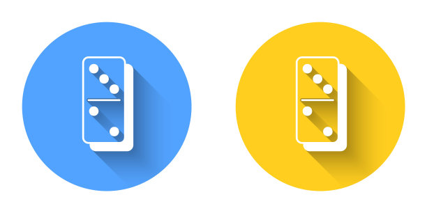 白色Domino图标与长阴影背景隔离。圆按钮。向量图片下载