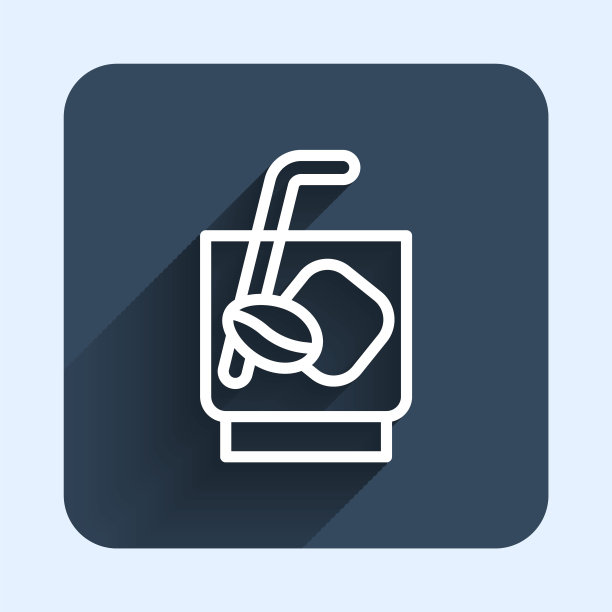 白线浓缩汤力咖啡图标孤立与长阴影背景。蓝色方块按钮。向量图片下载