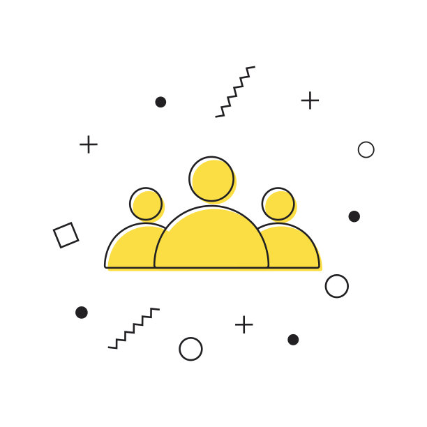 三个人图标矢量。白色背景上的几何形状的黄色三人图标。群人。向量图片下载