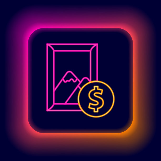 发光的霓虹灯线拍卖绘画图标孤立在黑色背景。拍卖竞标。销售和买家。色彩斑斓的轮廓的概念。向量图片下载