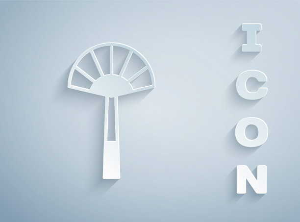 剪纸埃及扇图标孤立的灰色背景。纸艺术风格。向量图片下载