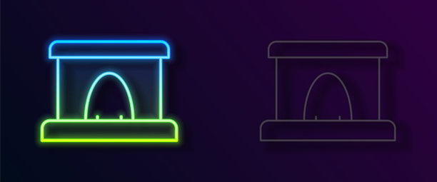 发光的霓虹灯线铁路隧道图标孤立在黑色背景上。铁路隧道。向量图片下载