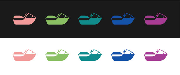 设置摩托艇图标孤立在黑白背景上。水踏板车。极限运动。向量图片下载