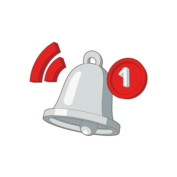 等距通知钟插图。立体的金色警铃正在摇晃，以提醒即将到来的日程安排。图片下载