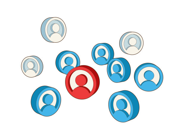 社交网络图标，等距人的网络插图。分享内容，用户链接三维，矢量，eps 10。图片下载