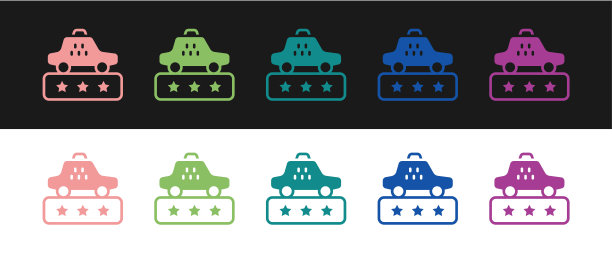 设置出租车服务评级图标孤立在黑白背景上。向量图片下载
