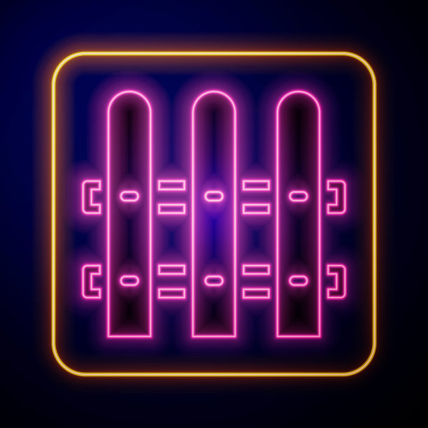 发光的霓虹灯花园栅栏木图标孤立在黑色背景。向量图片下载