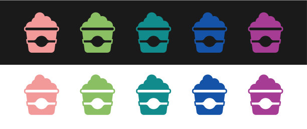 设置爆米花在纸盒图标孤立的黑白背景。爆米花桶框。向量图片下载