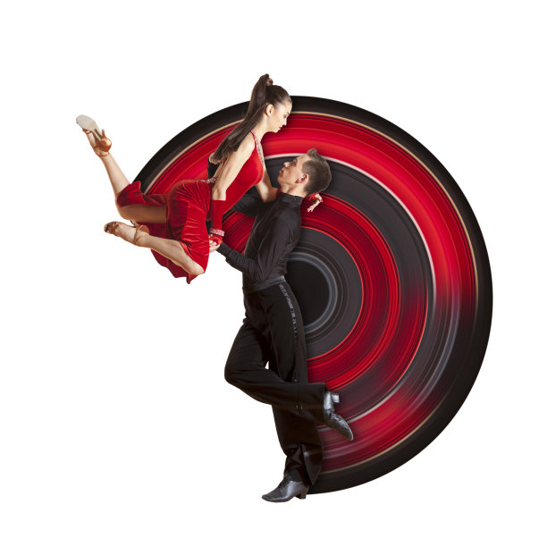 一对舞者在艺术颜料的背景上跳舞。摩天观景轮图片下载