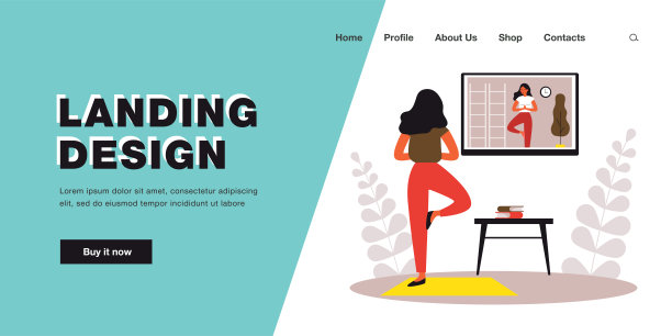 女子在家通过在线视频课程练习瑜伽图片下载