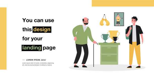 爷爷向孙子展示奖杯和拳击手套图片下载