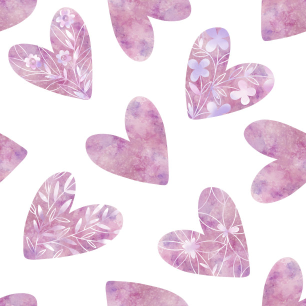 无缝图案与手绘水彩心在白色背景。浪漫的背景适合情人节，婚礼和其他浪漫的活动。图片下载