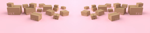 3D渲染各种纸箱，棕色运输箱和各种尺寸的盒子。金钱的概念，业务在移动和交付，概念业务在线交付，孤立在粉红色的背景。图片下载