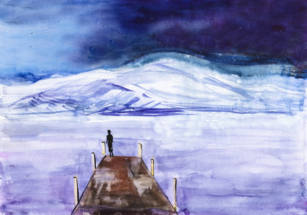 冰冻湖的夜晚景观图片下载