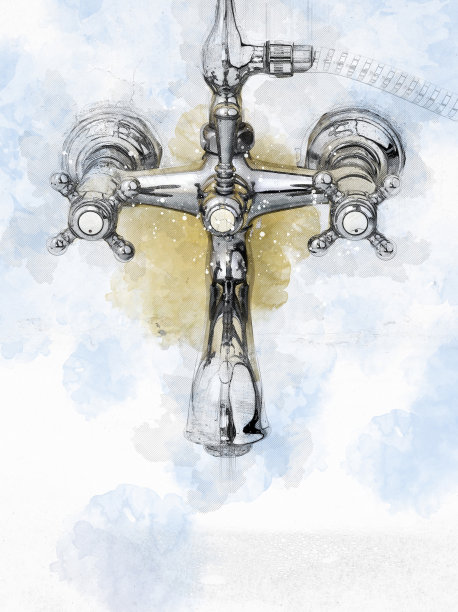 艺术草图的垃圾旧肮脏的金属生锈的龙头龙头图片下载