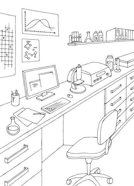 实验室图形黑白垂直室内草图插图矢量图片下载