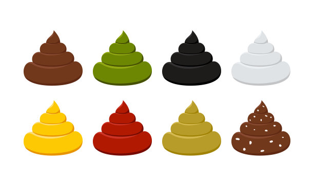 大便颜色深浅的大便卡通图标设置孤立在白色背景上。图片下载