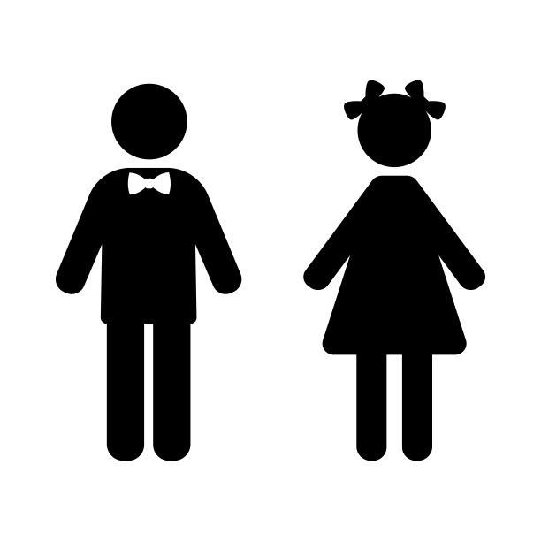 一个男孩和一个女孩的剪影在白色的背景上图片下载