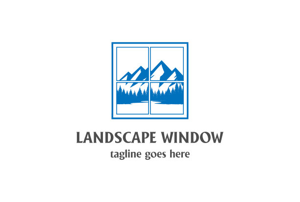 窗山松树常绿云杉雪松针叶树落叶松冷杉树森林与河溪湖图标设计矢量图片下载