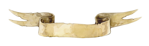 水彩插图的旧丝带纸横幅，旧滚动纸，滚动横幅。孤立的白色背景。图片下载