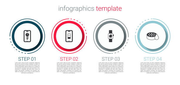 设置智能钥匙，智能手机电池充电，家庭智能手表和水传感器。业务信息模板。向量图片下载