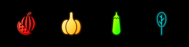 设置西瓜，大蒜，茄子和菠菜图标。向量图片下载