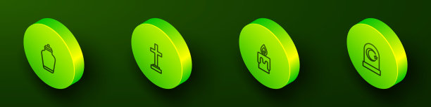 葬骨灰瓮，十字架墓，蜡烛和穆斯林公墓的图标。向量图片下载