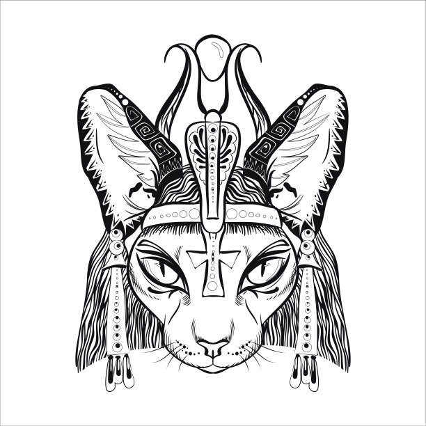 神奇的狮身人面像头，埃及法老风格，矢量插图图片下载