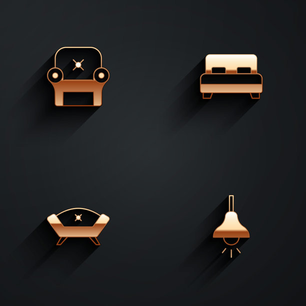 设置扶手椅，大床，沙发和灯挂图标与长阴影。向量图片下载