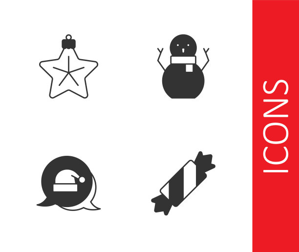 设置糖果，圣诞明星，圣诞老人的帽子和雪人的图标。向量图片下载