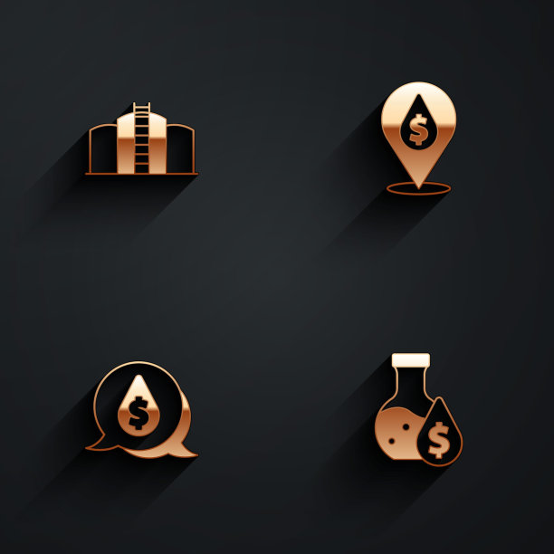 设置油箱存储，下降与美元符号，和汽油试管图标与长阴影。向量图片下载