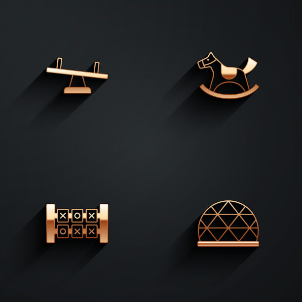 设置跷跷板，骑马秋千，教育逻辑游戏和操场攀爬设备图标，带有长阴影。向量图片下载