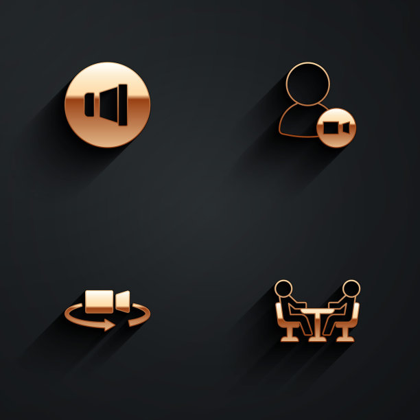 设置扬声器音量、视频聊天会议、360度视图和长阴影会议图标。向量图片下载