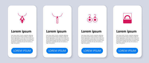 集钻石订婚戒指在盒子，耳环，吊坠项链和。业务信息模板。向量图片下载