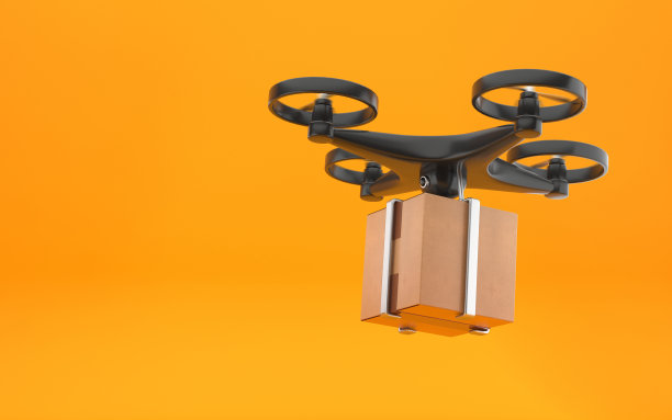 航运概念，无线遥控包裹无人机空运现代物流系统，物流与四轴飞行器无人机。3d渲染图片下载