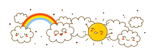 水平边界与卡通太阳和云有趣的夏季设计图片下载