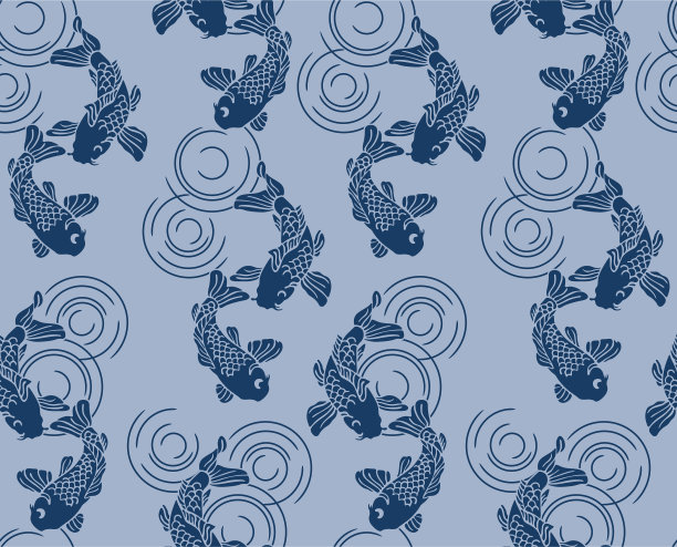 日本鲤鱼鱼池矢量无缝模式图片下载