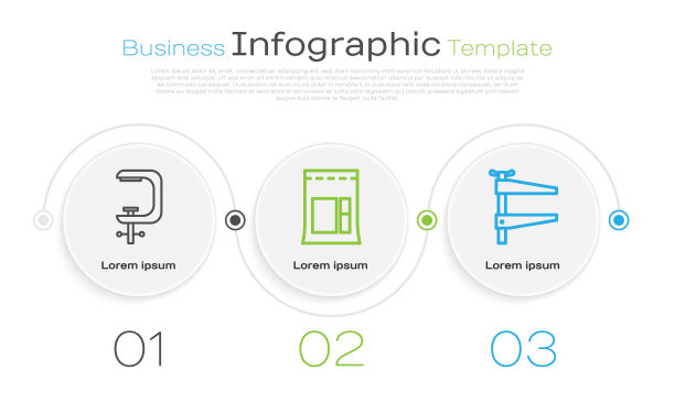 集线夹、螺丝工具、胶袋、夹钳工具于一体。业务信息模板。向量图片下载