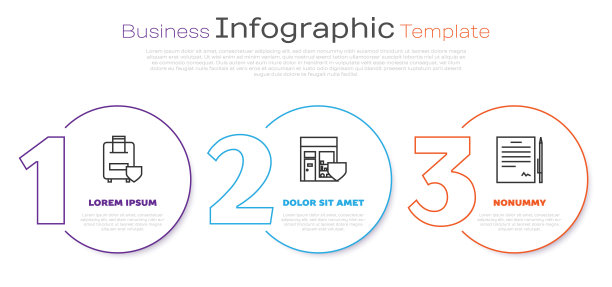 设有旅游行李保险，购物大楼用盾牌，合同用笔。业务信息模板。向量图片下载