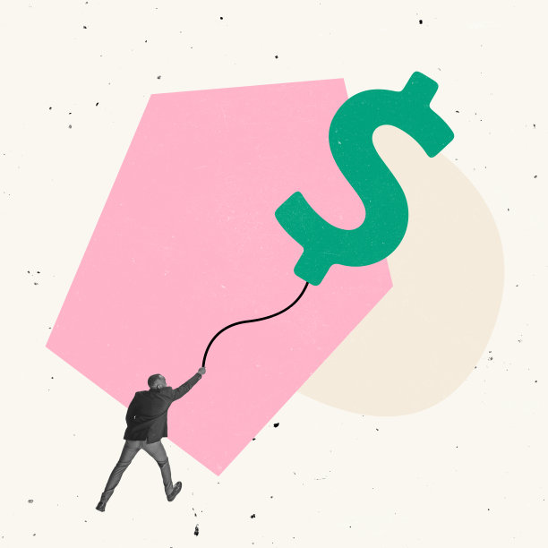 创意设计。商人手持美元符号气球，象征有利可图的商业项目图片下载