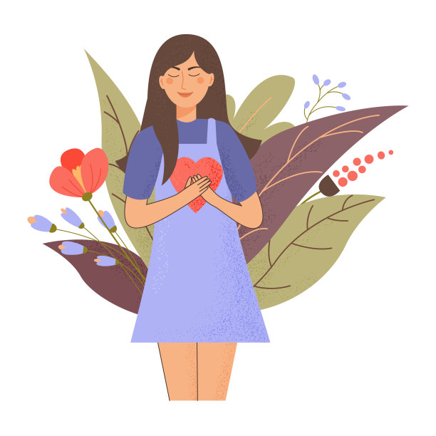 年轻女子用关心和爱按压着红心图片下载