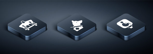 设置无腿男子坐轮椅，残疾和导盲犬图标。向量图片下载