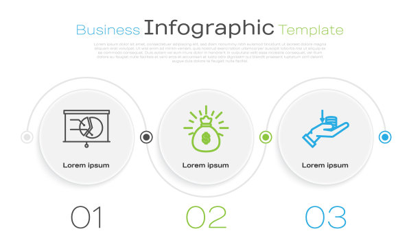设置线路板与图表，钱袋和钱在手。业务信息模板。向量图片下载