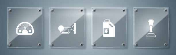 设置换挡装置，机油箱，车辆信号喇叭和速度计。方形玻璃面板。向量图片下载