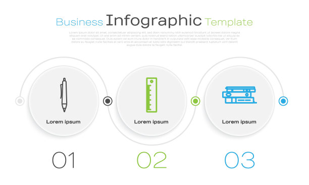 设置线笔，尺子和办公室文件夹的文件和文件。业务信息模板。向量图片下载