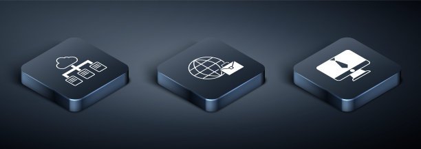 设置等距在线工作，视频聊天会议和图标。向量图片下载