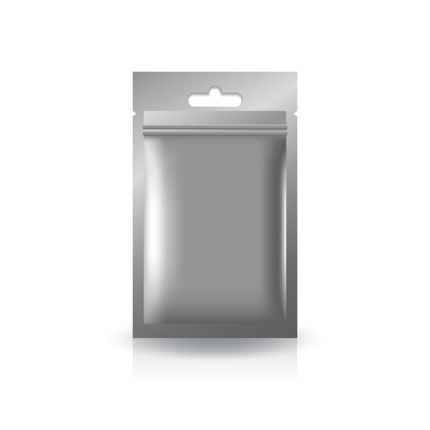 空白银箔拉链袋挂孔食品，健康或美容产品。图片下载